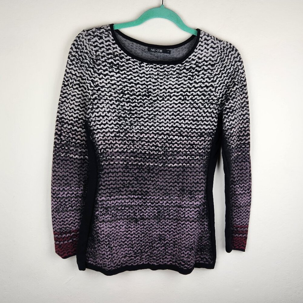 NIC+ZOE Zigzag Geometric Ombre Stretchy Knit Scoop Neck Sweater sz S